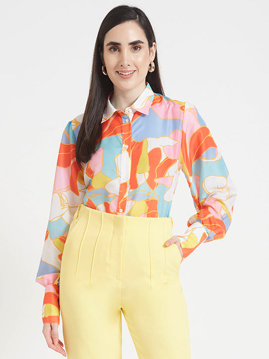 Premium Muslin Digital Print Puff Sleeve Shirt
