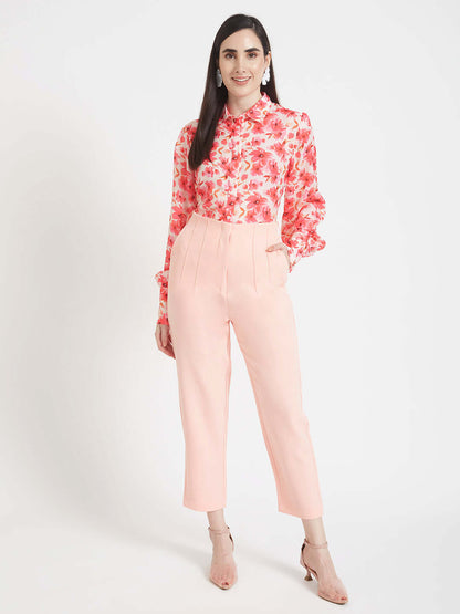 Luxury  Satin Digital Print Puff Sleeve Shirt