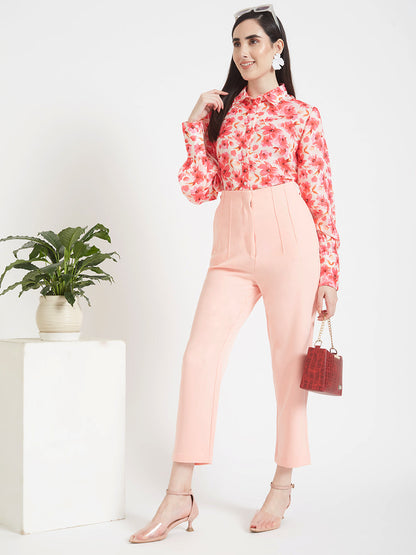 Luxury  Satin Digital Print Puff Sleeve Shirt