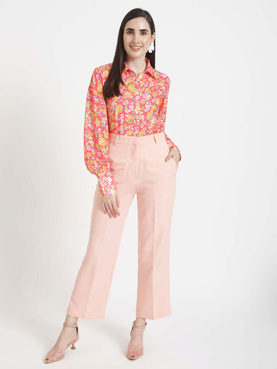 Luxury  Satin Digital Print Puff Sleeve Shirt