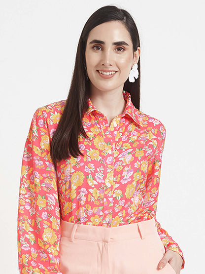 Luxury  Satin Digital Print Puff Sleeve Shirt