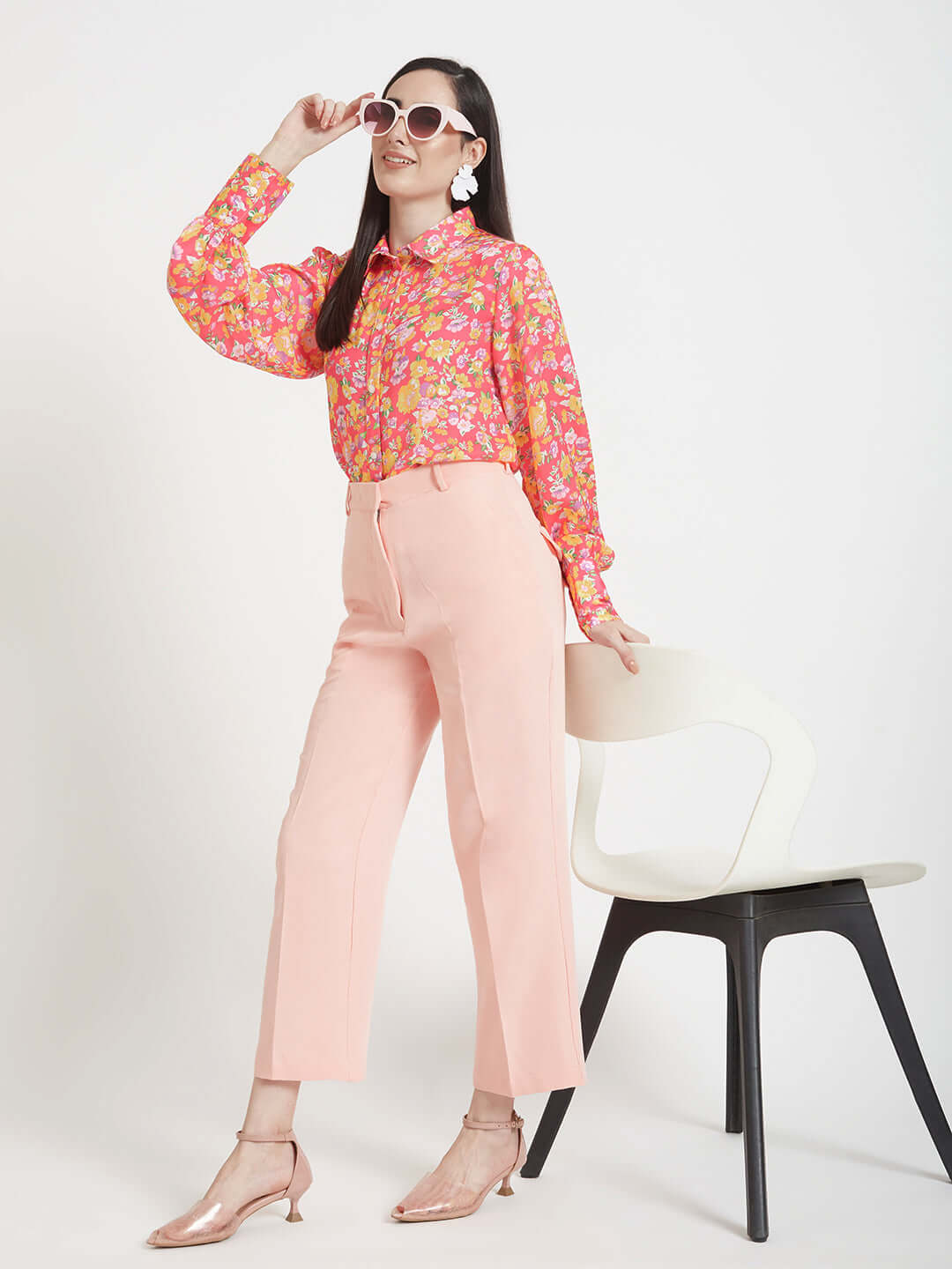 Luxury  Satin Digital Print Puff Sleeve Shirt