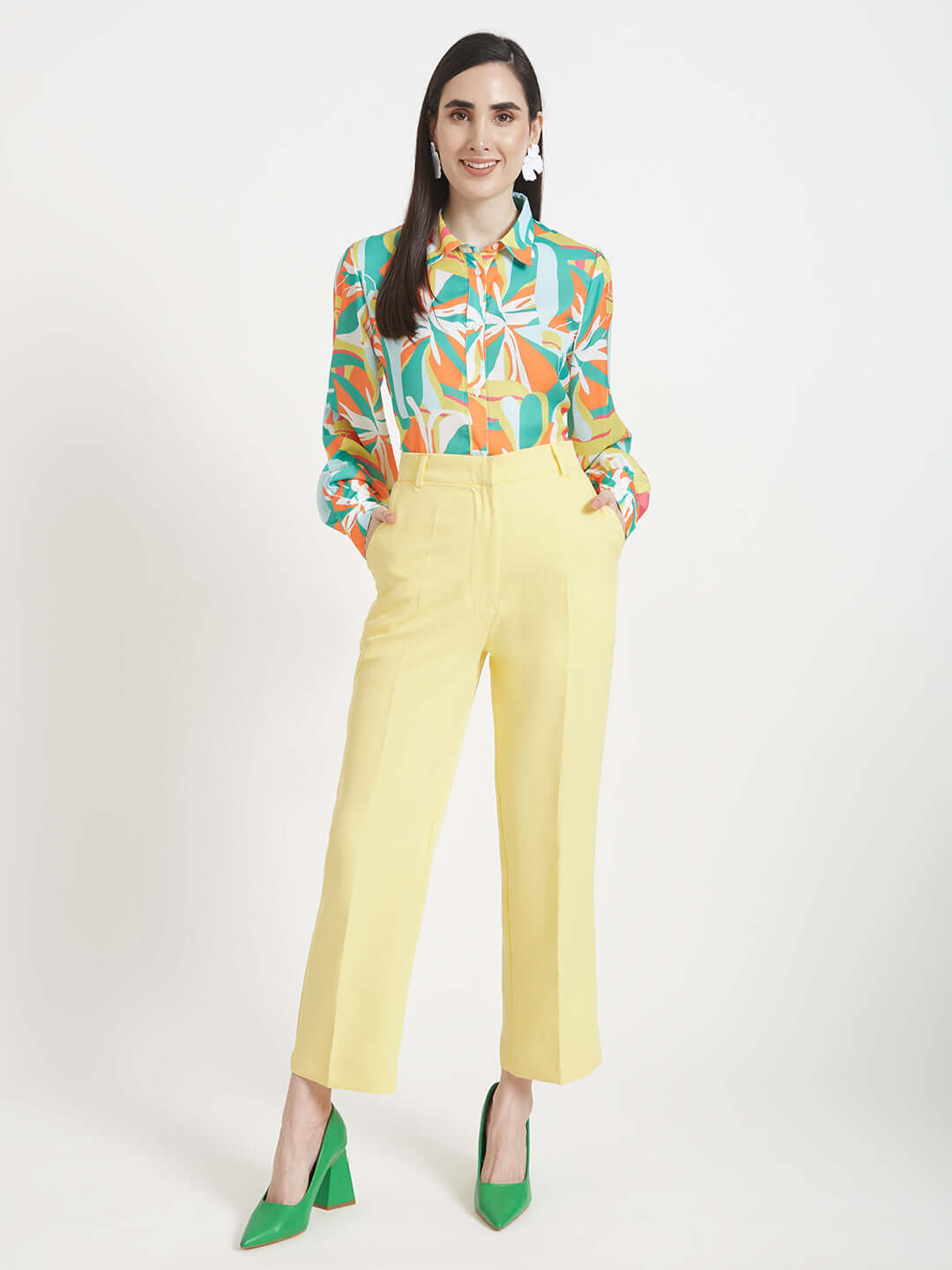 Luxury  Satin Digital Print Puff Sleeve Shirt