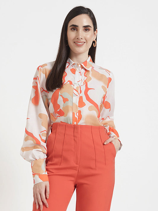 Luxury Cambric Digital Print Puff Sleeve Shirt