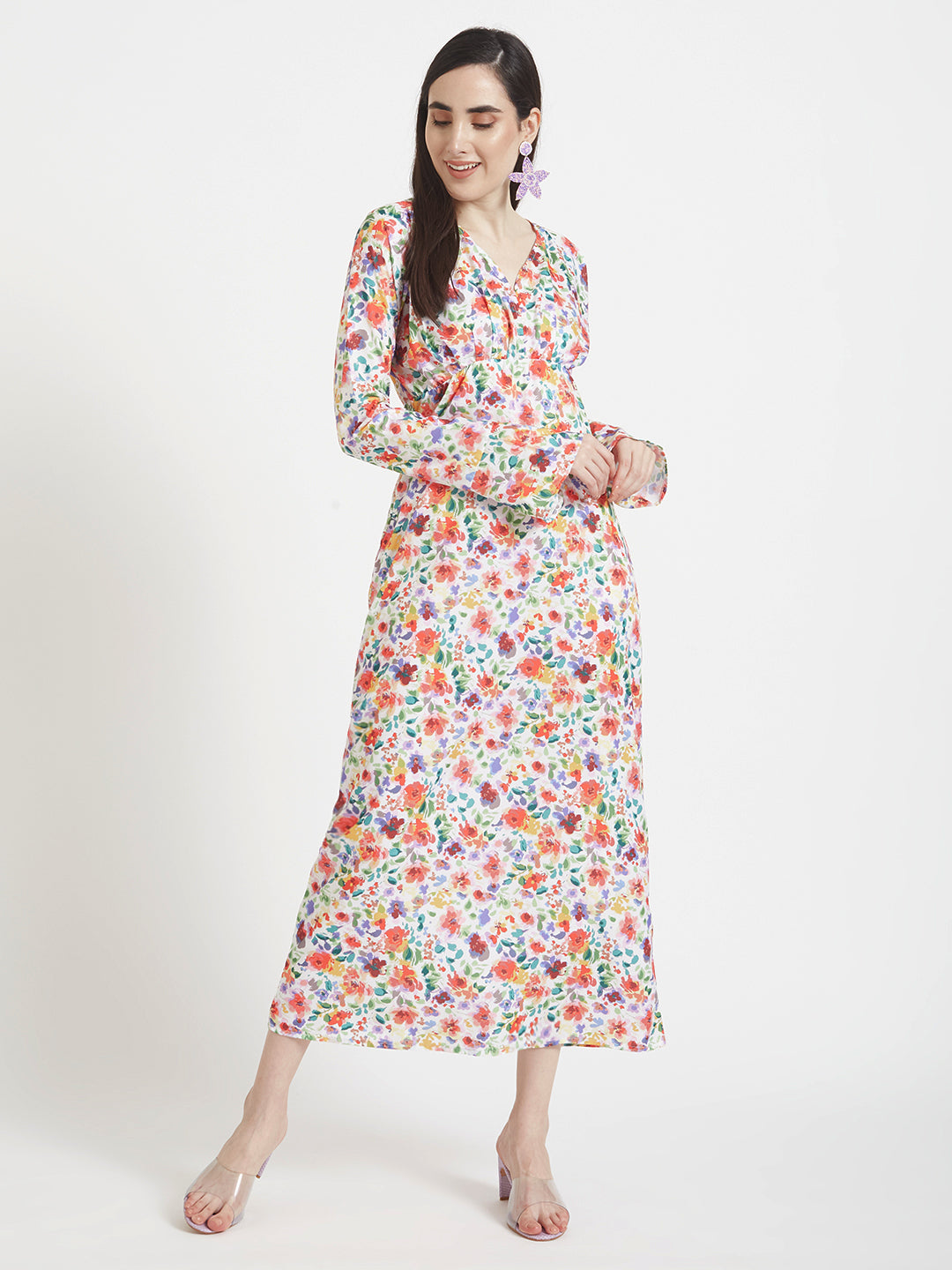 Premium Micro Digital Print  Maxi Dress With Slash Pocket