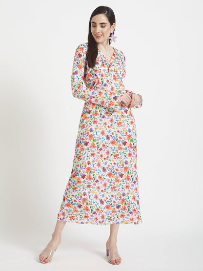 Premium Micro Digital Print  Maxi Dress With Slash Pocket