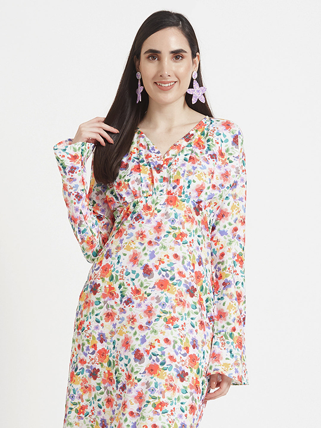 Premium Micro Digital Print  Maxi Dress With Slash Pocket