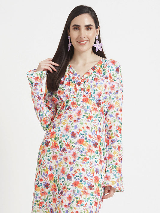 Premium Micro Digital Print  Maxi Dress With Slash Pocket