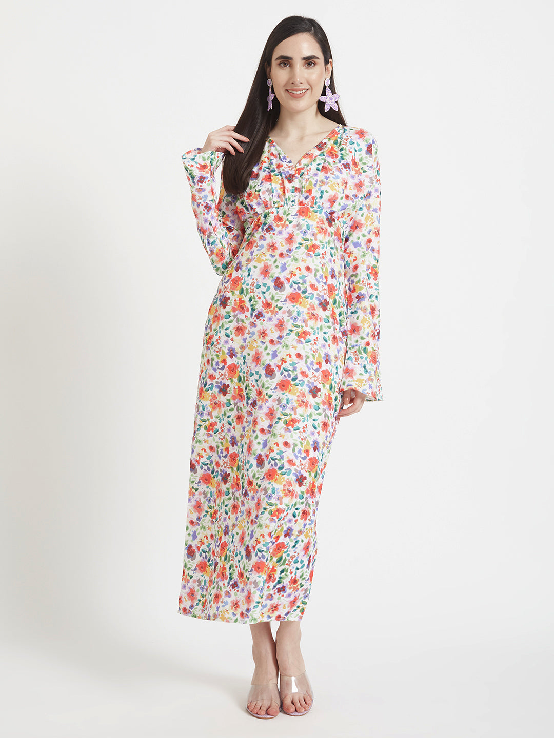 Premium Micro Digital Print  Maxi Dress With Slash Pocket