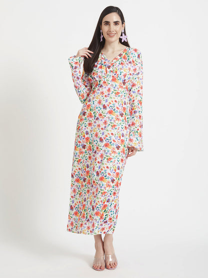 Premium Micro Digital Print  Maxi Dress With Slash Pocket