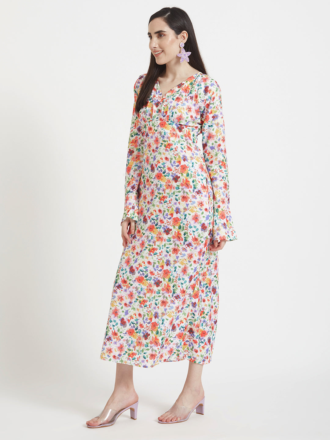 Premium Micro Digital Print  Maxi Dress With Slash Pocket