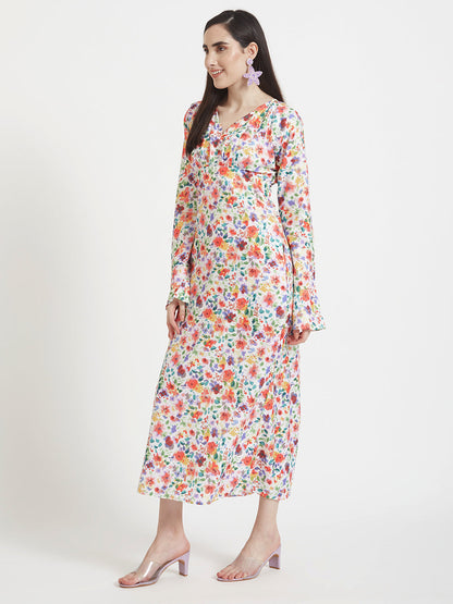 Premium Micro Digital Print  Maxi Dress With Slash Pocket
