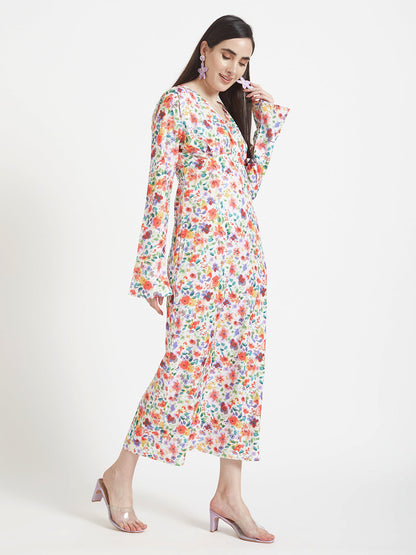 Premium Micro Digital Print  Maxi Dress With Slash Pocket