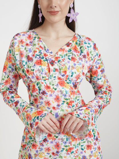 Premium Micro Digital Print  Maxi Dress With Slash Pocket