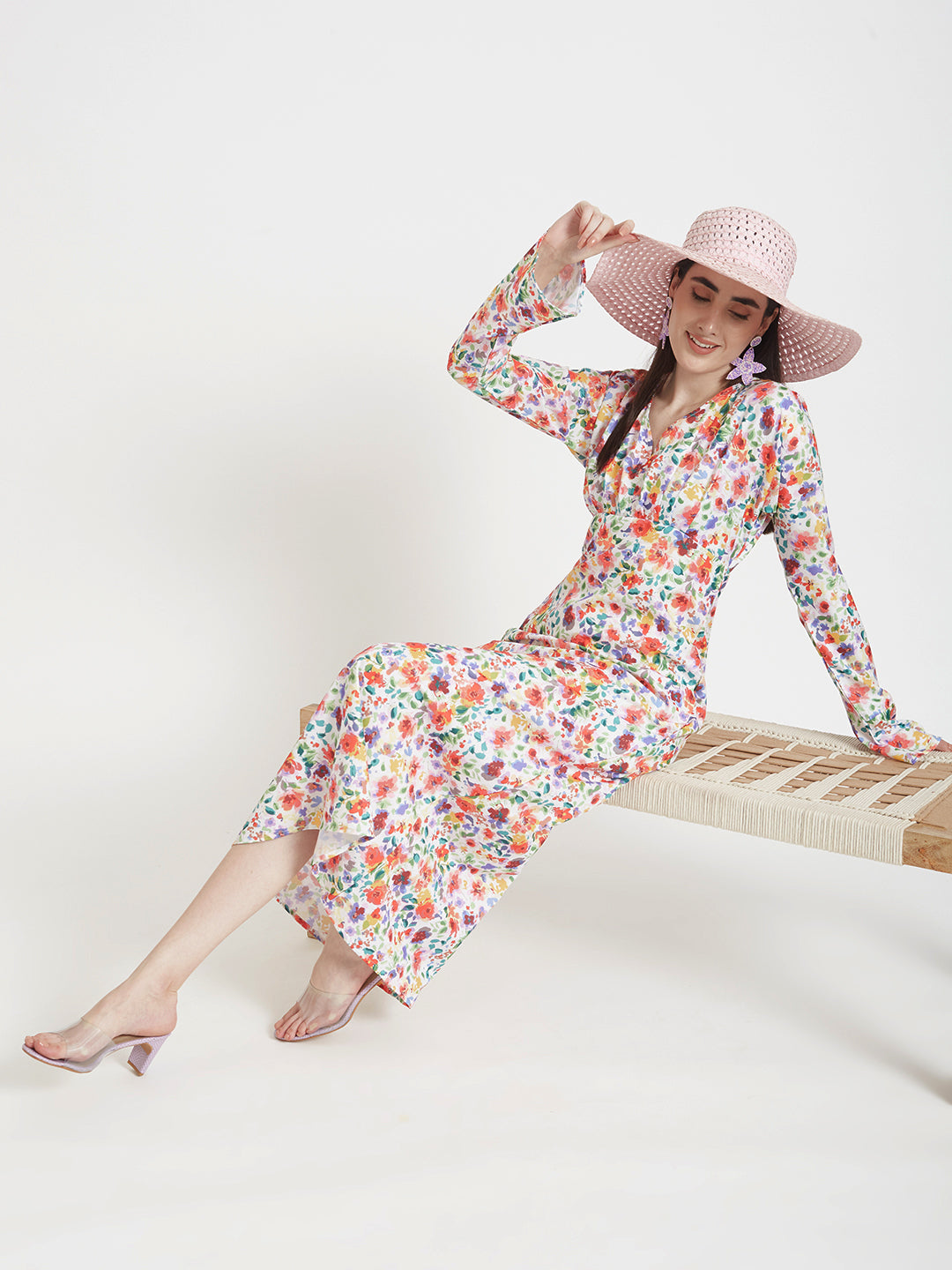 Premium Micro Digital Print  Maxi Dress With Slash Pocket