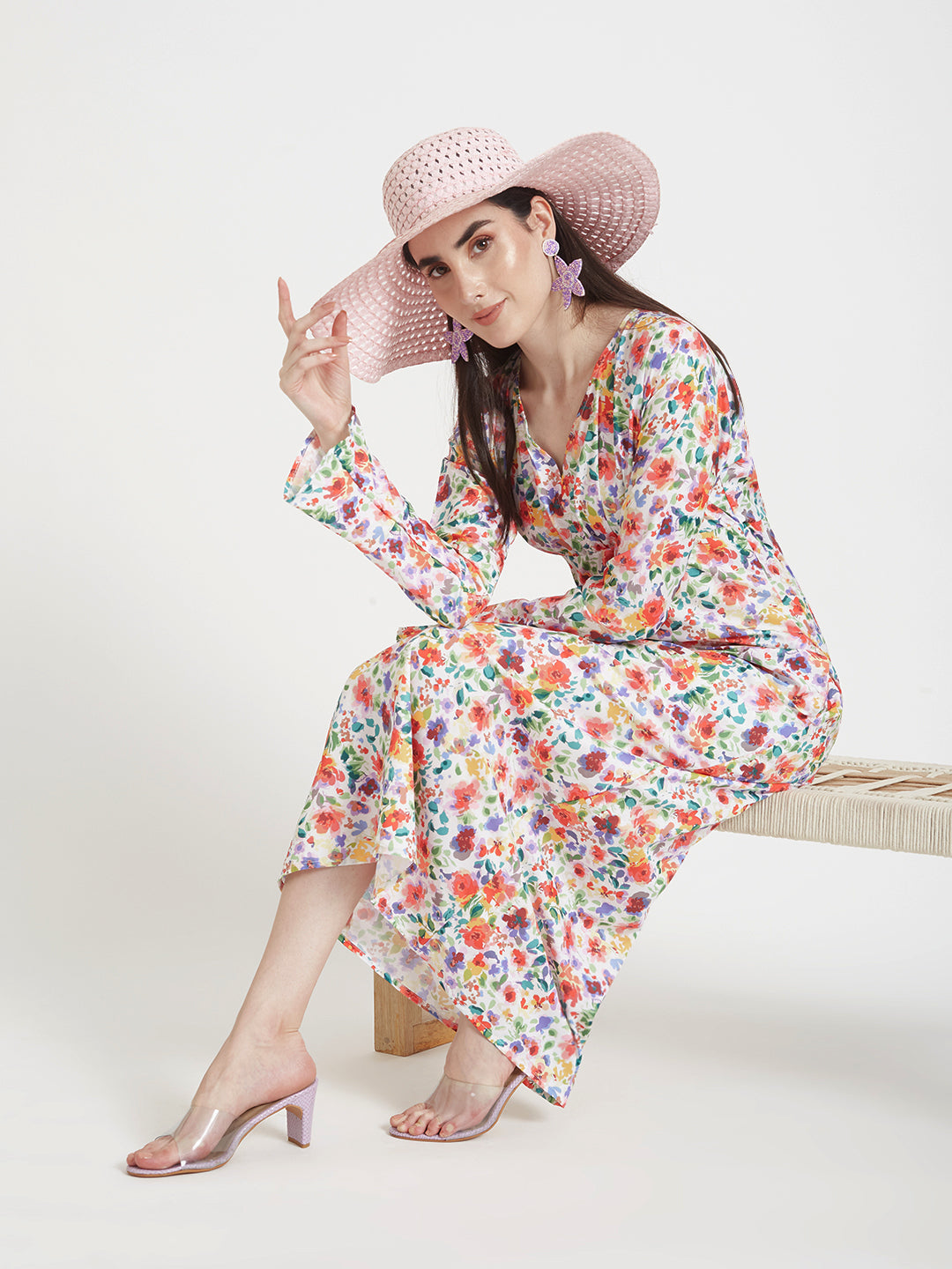 Premium Micro Digital Print  Maxi Dress With Slash Pocket