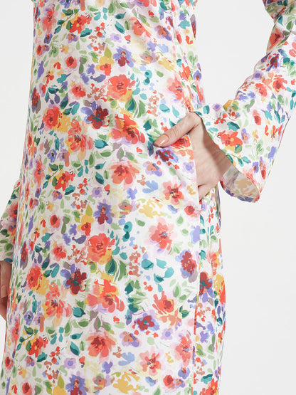 Premium Micro Digital Print  Maxi Dress With Slash Pocket