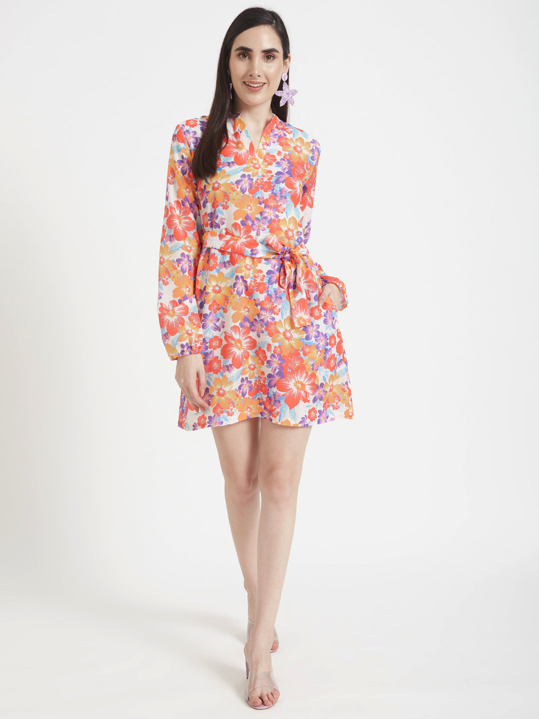 Luxury Muslin Digital Print  Midi Dress With Slash Pocket