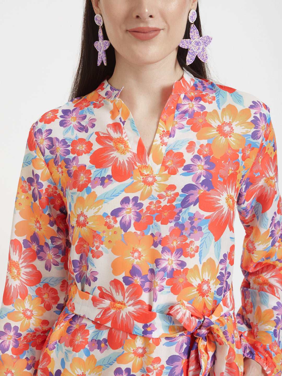 Luxury Muslin Digital Print  Midi Dress With Slash Pocket