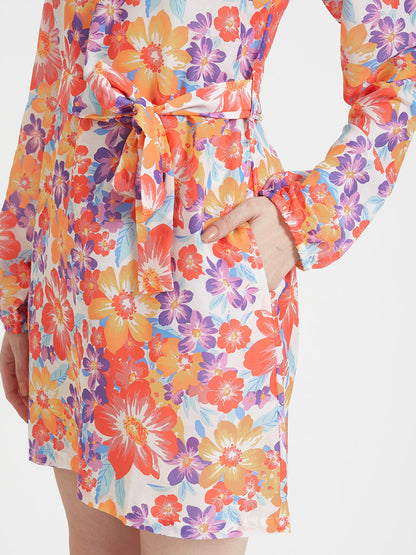 Luxury Muslin Digital Print  Midi Dress With Slash Pocket