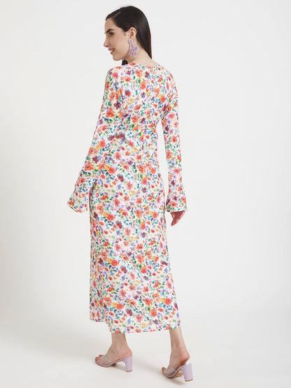 Premium Micro Digital Print  Maxi Dress With Slash Pocket