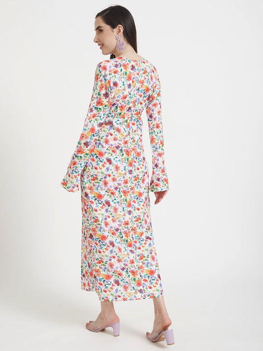 Premium Micro Digital Print  Maxi Dress With Slash Pocket
