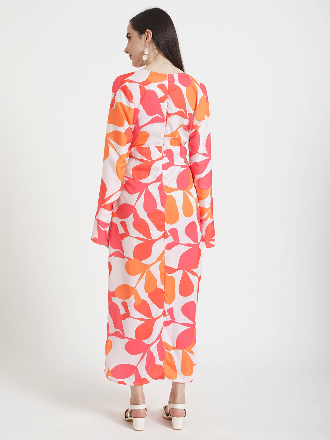 Luxury  Satin Digital Print  Maxi Dress With Slash Pocket