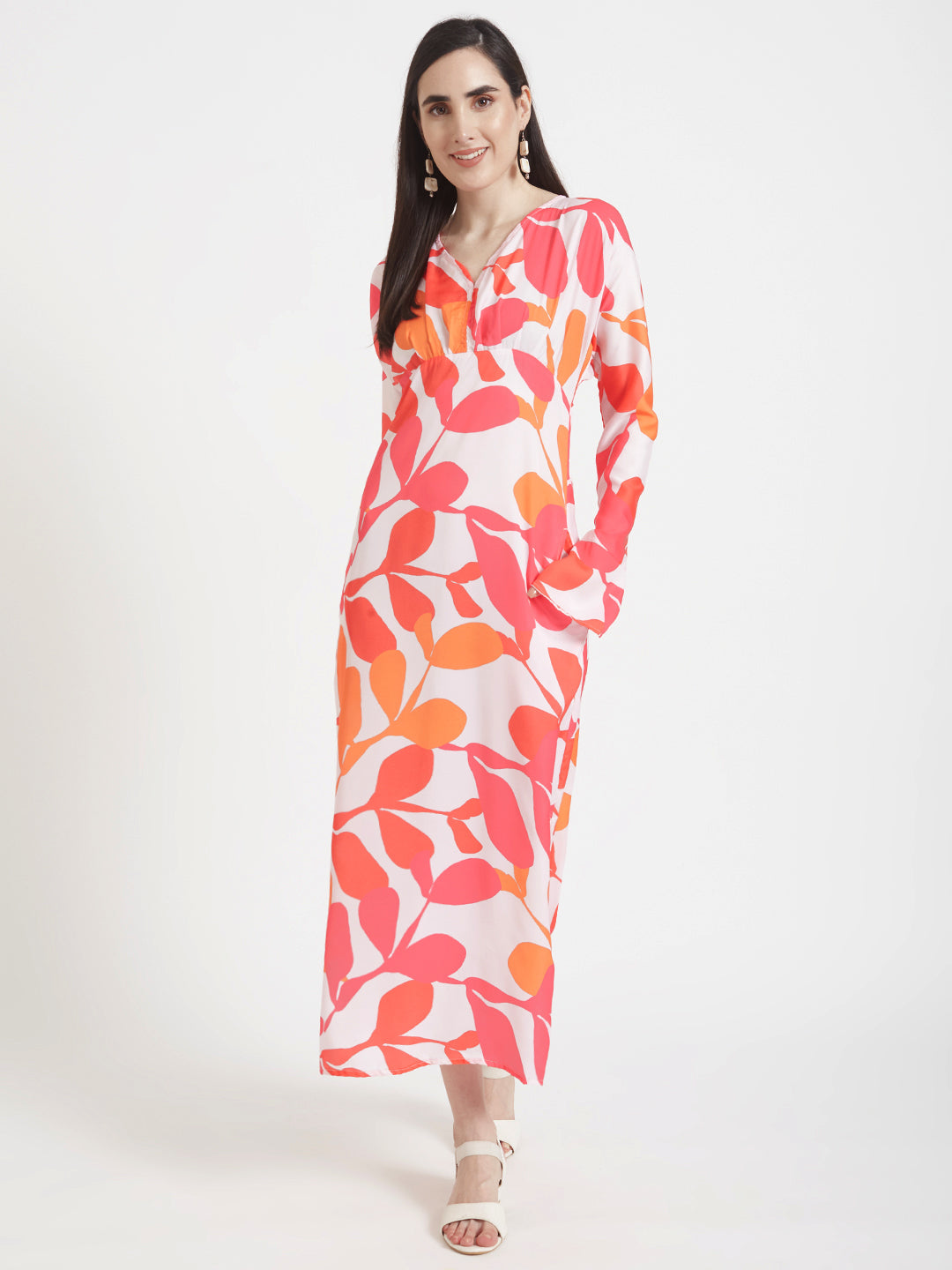 Luxury  Satin Digital Print  Maxi Dress With Slash Pocket