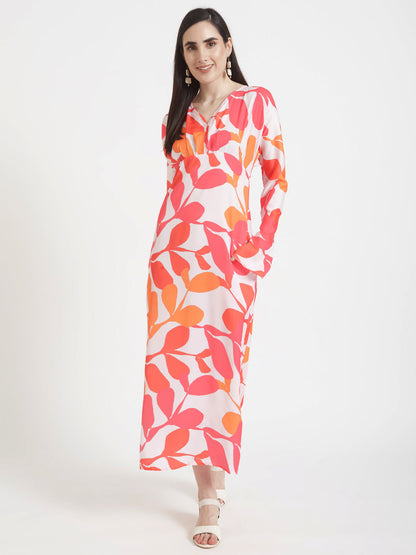 Luxury  Satin Digital Print  Maxi Dress With Slash Pocket