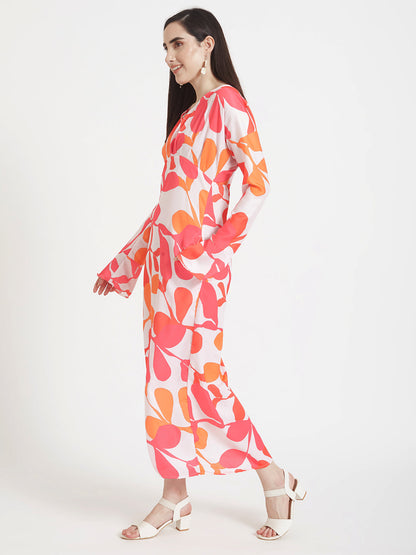 Luxury  Satin Digital Print  Maxi Dress With Slash Pocket