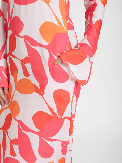 Luxury  Satin Digital Print  Maxi Dress With Slash Pocket