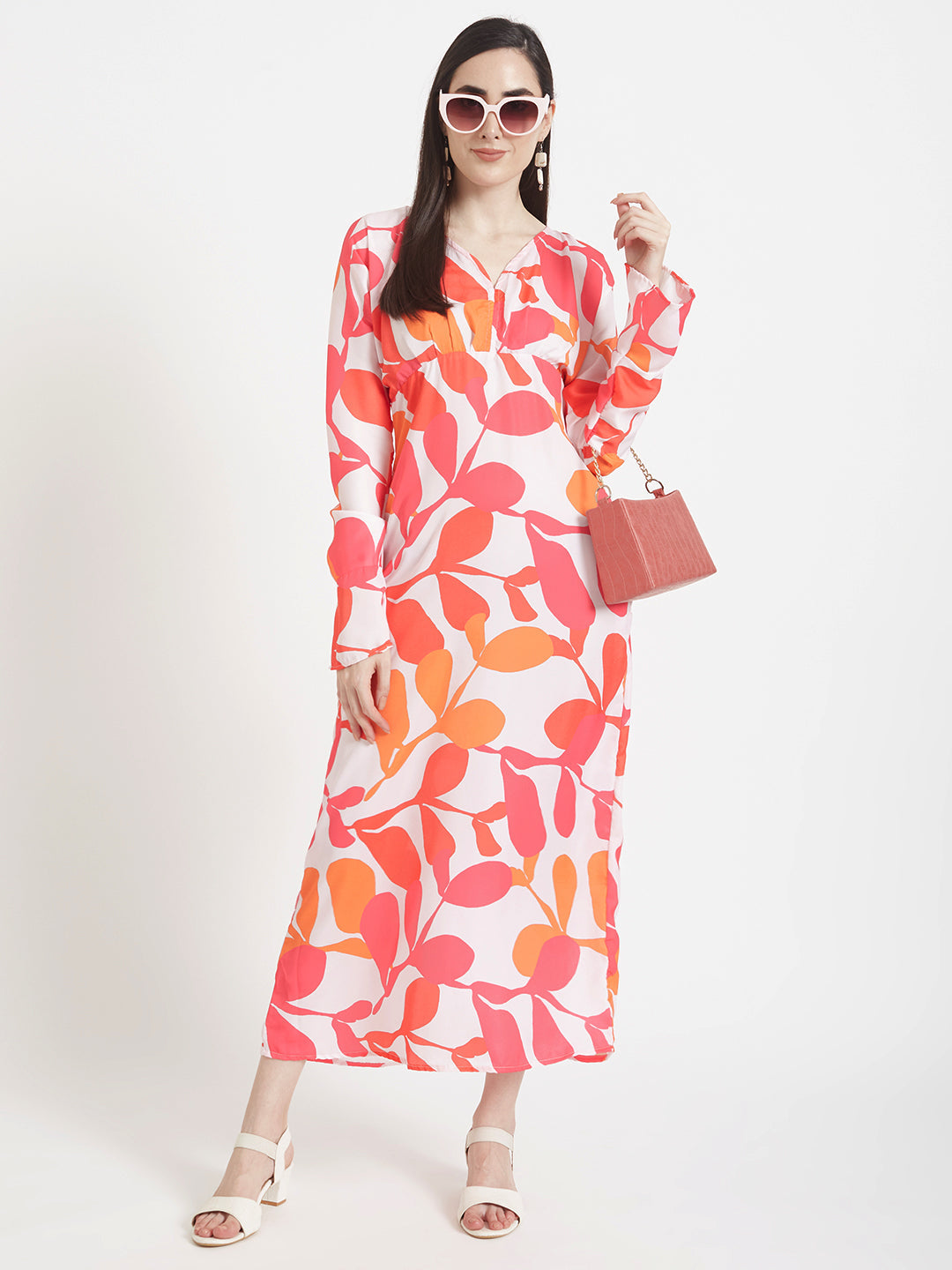 Luxury  Satin Digital Print  Maxi Dress With Slash Pocket