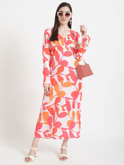 Luxury  Satin Digital Print  Maxi Dress With Slash Pocket