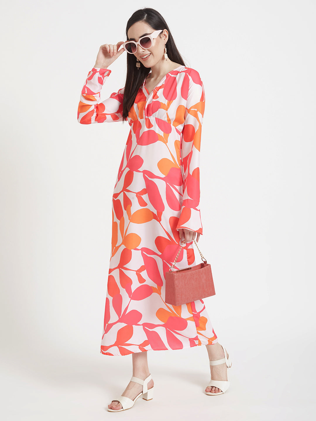 Luxury  Satin Digital Print  Maxi Dress With Slash Pocket