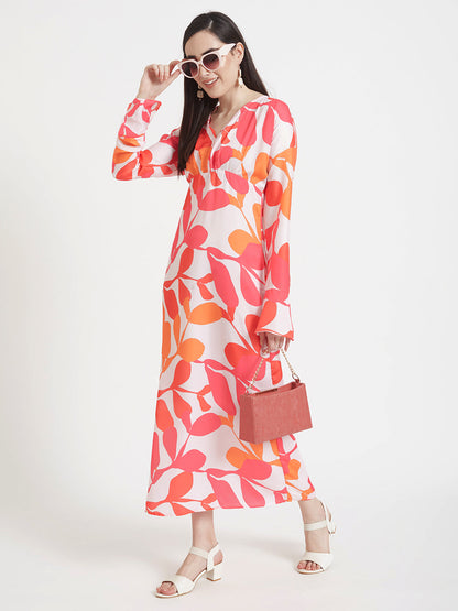 Luxury  Satin Digital Print  Maxi Dress With Slash Pocket