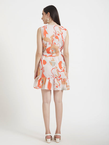 Luxury Cambric Digital Print  V Neck Flare Dress With Slash Pocket