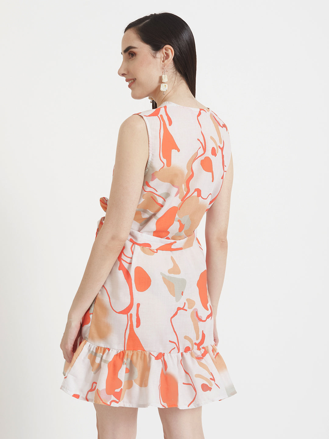 Luxury Cambric Digital Print  V Neck Flare Dress With Slash Pocket