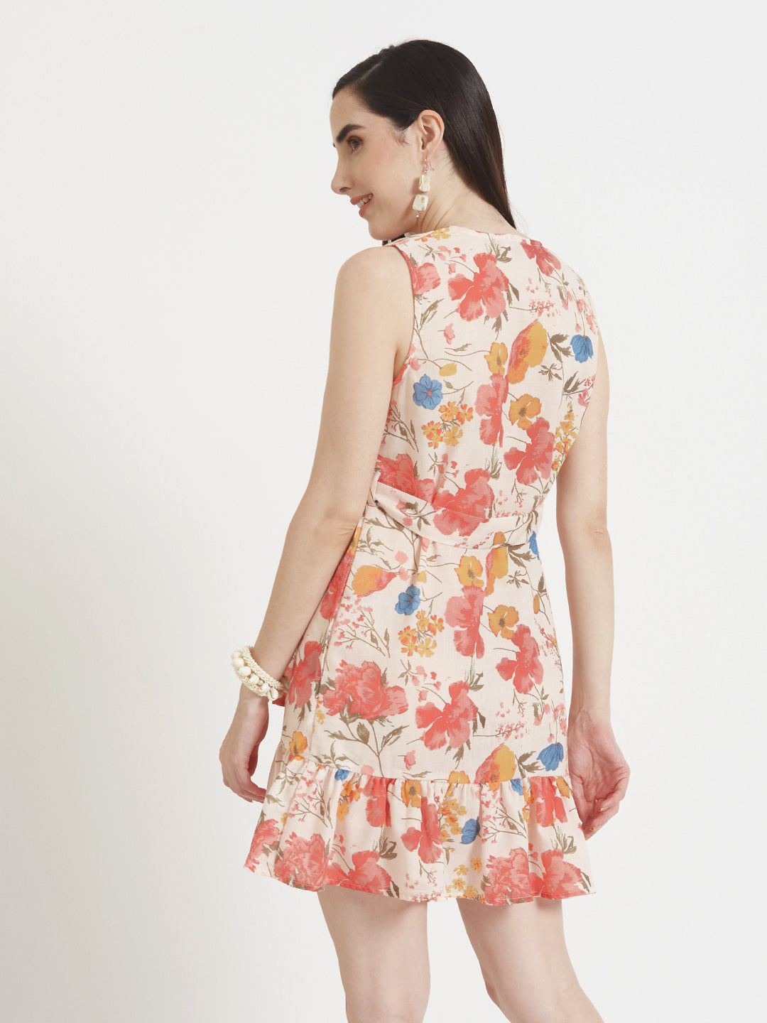 Luxury Cambric Digital Print  V Neck Flare Dress With Slash Pocket