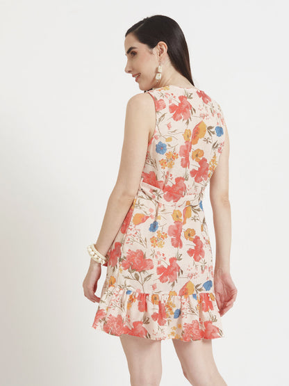 Luxury Cambric Digital Print  V Neck Flare Dress With Slash Pocket