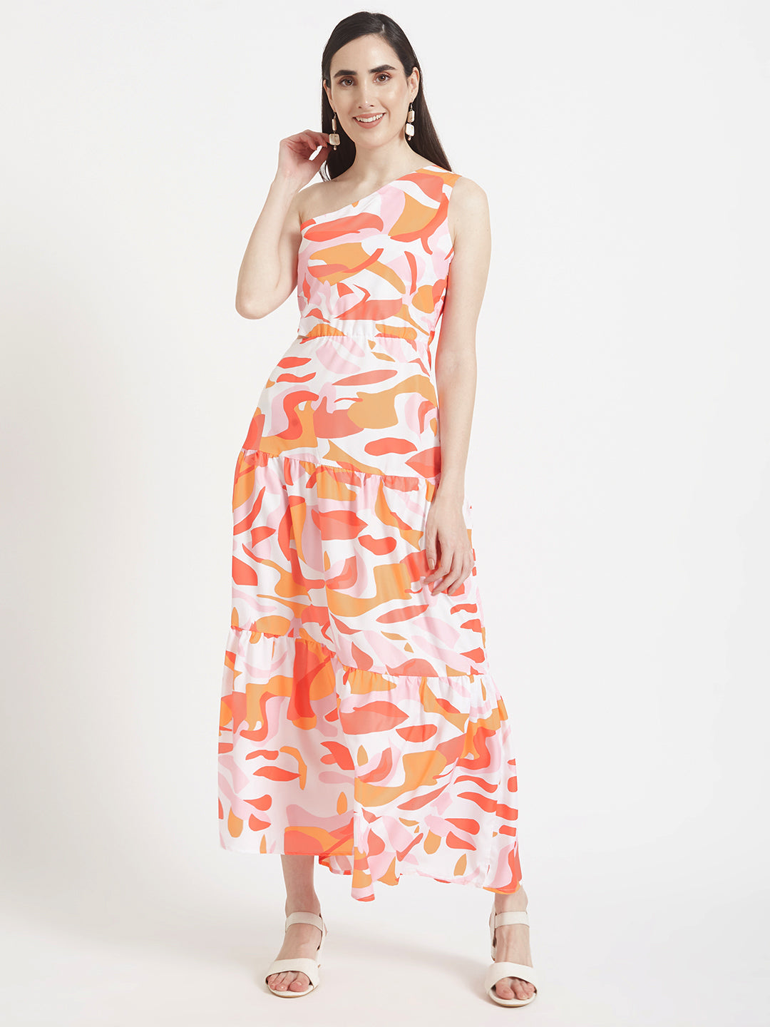 Premium Micro Digital Print  Flare Maxi Dress With Slash Pocket