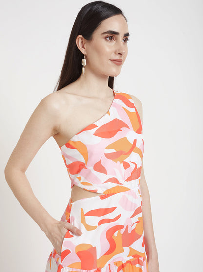 Premium Micro Digital Print  Flare Maxi Dress With Slash Pocket