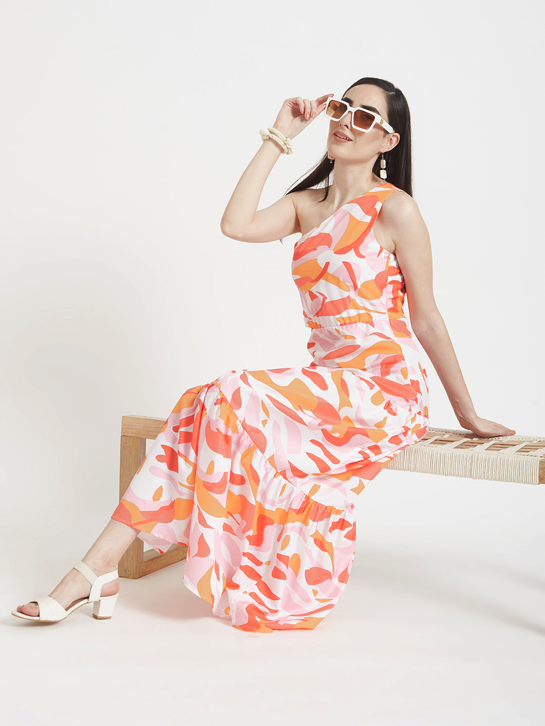 Premium Micro Digital Print  Flare Maxi Dress With Slash Pocket