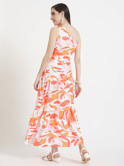 Premium Micro Digital Print  Flare Maxi Dress With Slash Pocket
