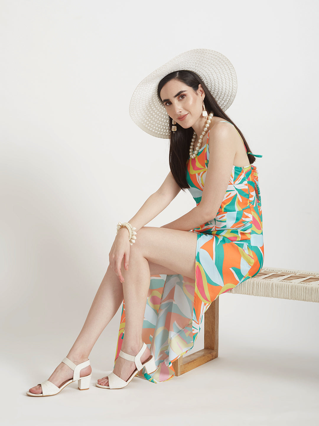 Luxury  Satin Digital Print  Maxi Dress With Slash Pocket