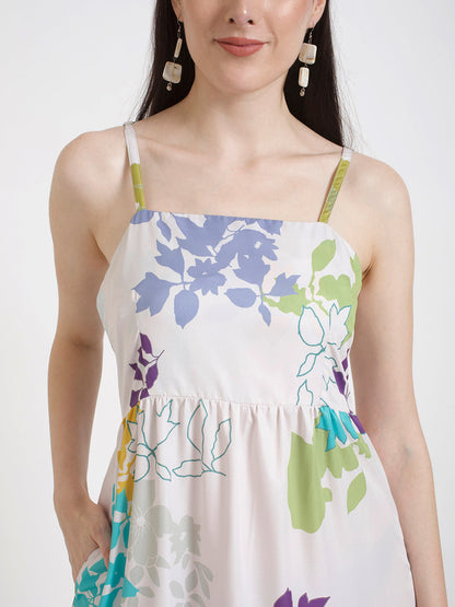 Premium Micro Digital Print  Shoulder Strap Maxi Dress With Slash Pocket