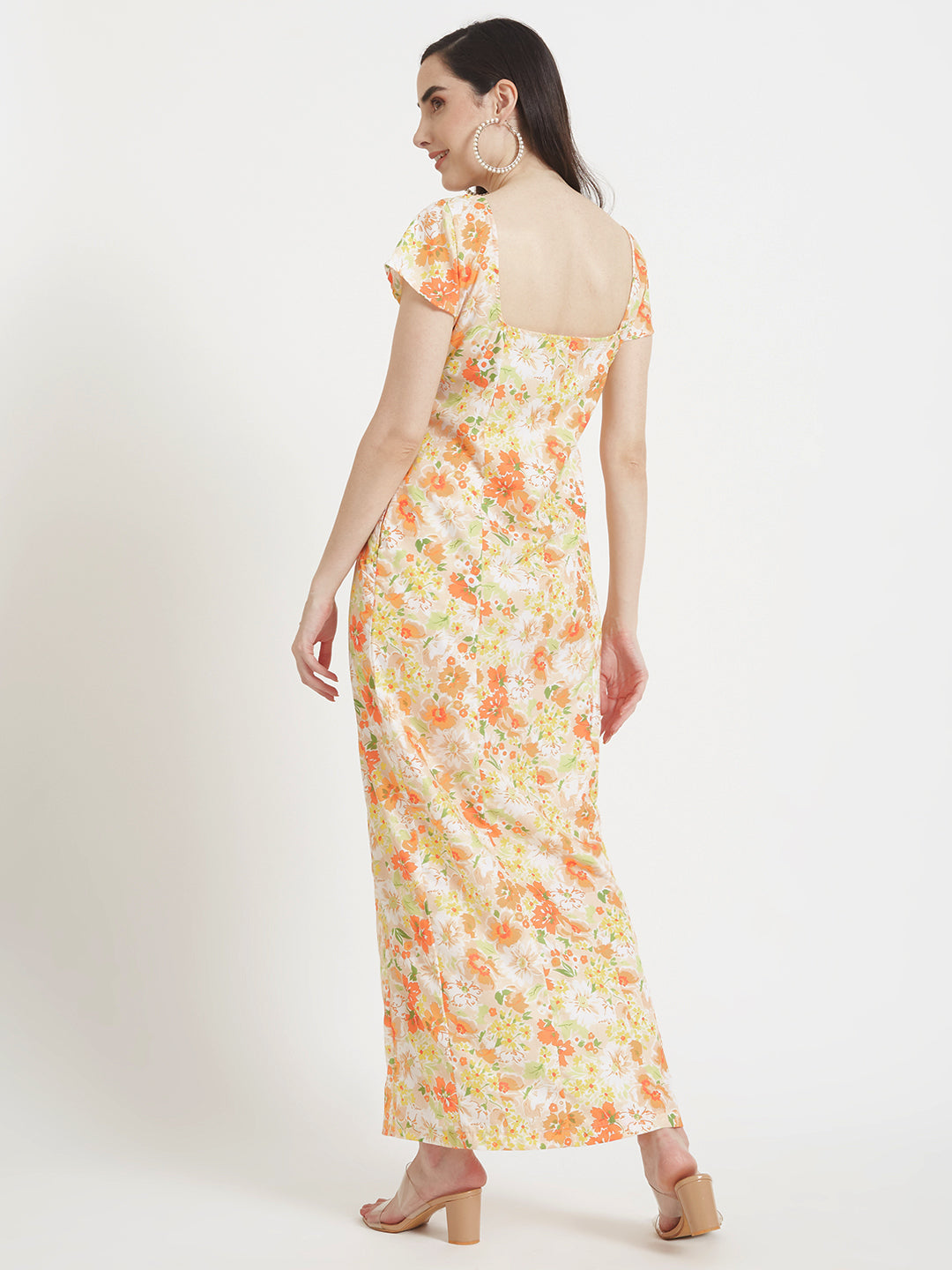 Premium American Crepe Digital Print  Front Slit Body Maxi Dress With Slash Pocket