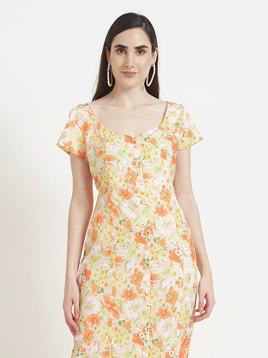 Premium American Crepe Digital Print  Front Slit Body Maxi Dress With Slash Pocket
