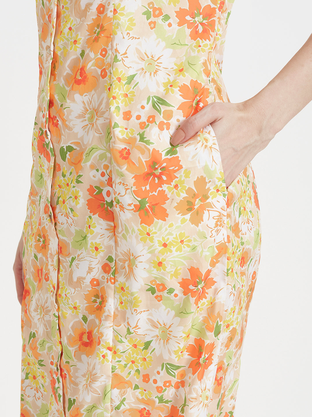 Premium American Crepe Digital Print  Front Slit Body Maxi Dress With Slash Pocket