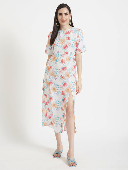 Premium Muslin Digital Print  Maxi Dress With Slash Pocket