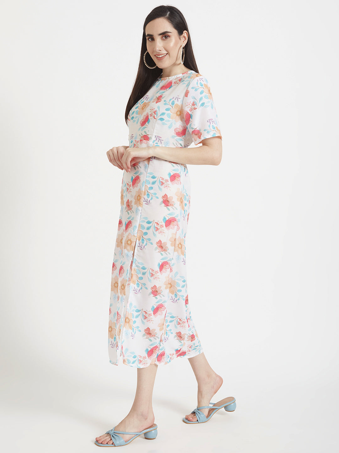 Premium Muslin Digital Print  Maxi Dress With Slash Pocket